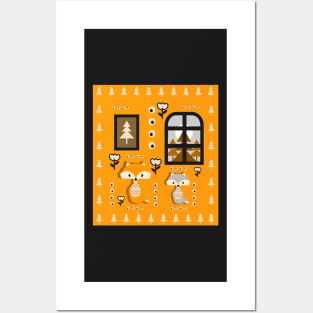 Little foxes waiting for Santa- yellow version Posters and Art